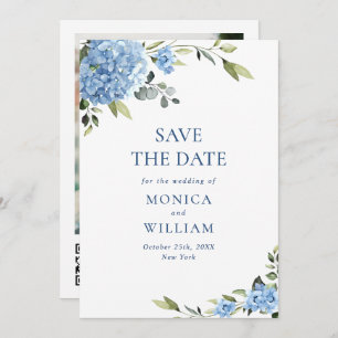 Elegant Blue Hydrangea Wedding QR code Photo Save The Date
