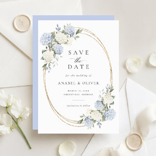 Elegant Blue Hydrangea Wedding Save the Date Invitation