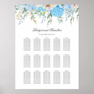 Elegant Blue Hydrangea Wedding Seating Chart