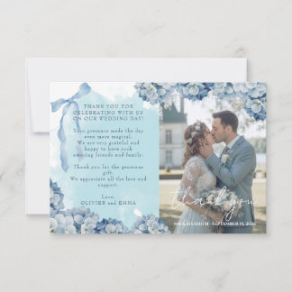 Elegant Blue Hydrangea Wedding Thank You Card