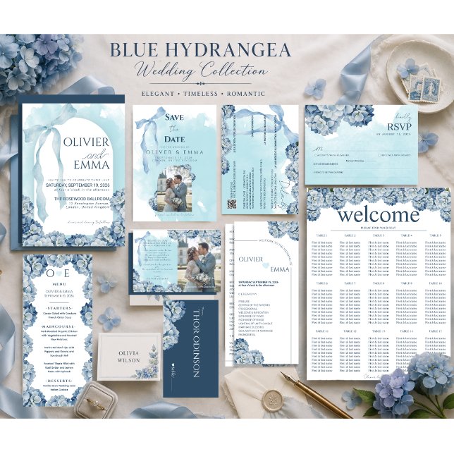  Elegant Blue Hydrangea Wedding Timeline Program (Creator Uploaded)