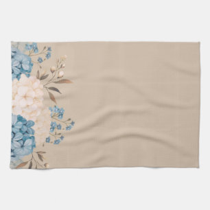 Elegant Blue Hydrangea & White Floral Vintage  Kitchen Towel