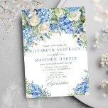 Elegant Blue Hydrangea White Roses Floral Wedding Invitation<br><div class="desc">Elegant floral wedding design with watercolor-painted floral arrangements of blue hydrangea flowers,  greenery,  and white roses.</div>
