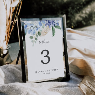 Elegant Blue Hydrangea White Table Number