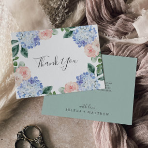 Elegant Blue Hydrangea White Thank You Card