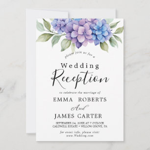 Elegant Blue Hydrangea   White Wedding Reception  Invitation