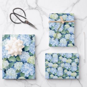 Elegant Blue Hydrangea Wrapping Paper Sheet
