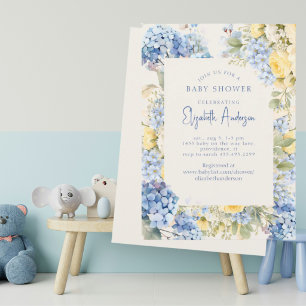 Elegant Blue Hydrangea Yellow Rose Baby Shower Invitation