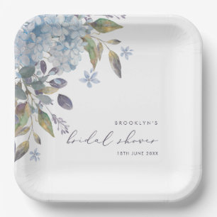 Elegant Blue Hydrangeas Bridal Shower Paper Plate
