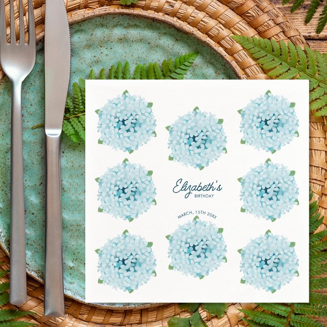 Elegant Blue Hydrangeas Floral Birthday Party Napkin (Creator Uploaded)