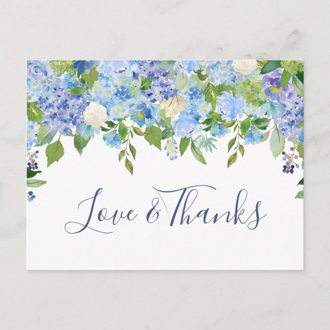 Elegant Blue Hydrangeas Greenery Thank You Postcard (Front)