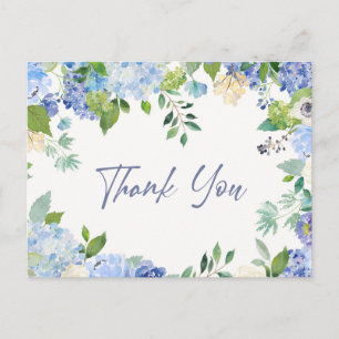 Elegant Blue Hydrangeas Greenery Thank You Postcard