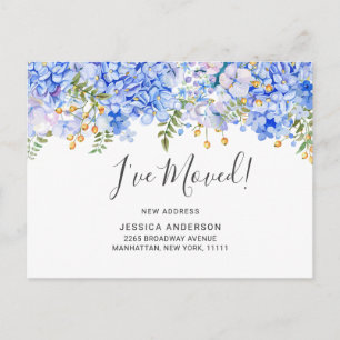 Elegant Blue Hydrangeas Moving Announcement Postcard