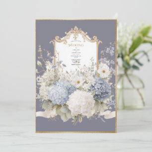 Elegant Blue Hydrangeas Purple Vintage Wedding Invitation