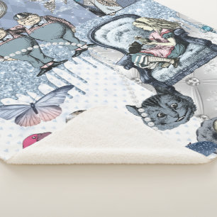 Elegant Blue Ice Alice in Wonderland Sherpa Blanket