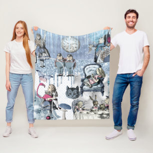Elegant Blue Ice Alice in Wonderland Silver Glitte Fleece Blanket