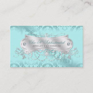 Elegant Blue Ice Damask Swirl Business Card