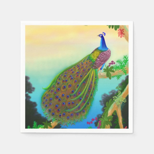 Elegant Blue Indian Peacock Napkins (Front)