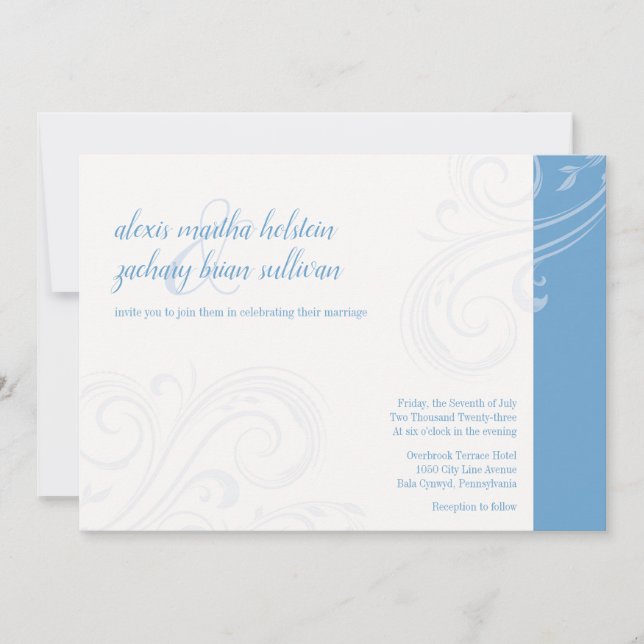 Elegant Blue Invite, Caroline Wedding Invitation (Front)
