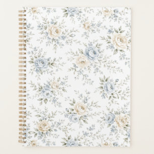 Elegant Blue & Ivory Floral Planner