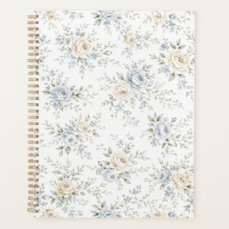 Elegant Blue & Ivory Floral Planner