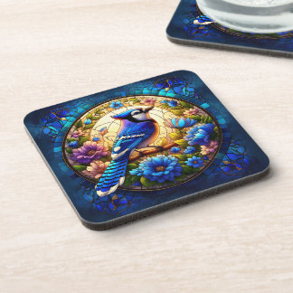 Elegant Blue Jay Stained Glass Nature-Inspired Coaster