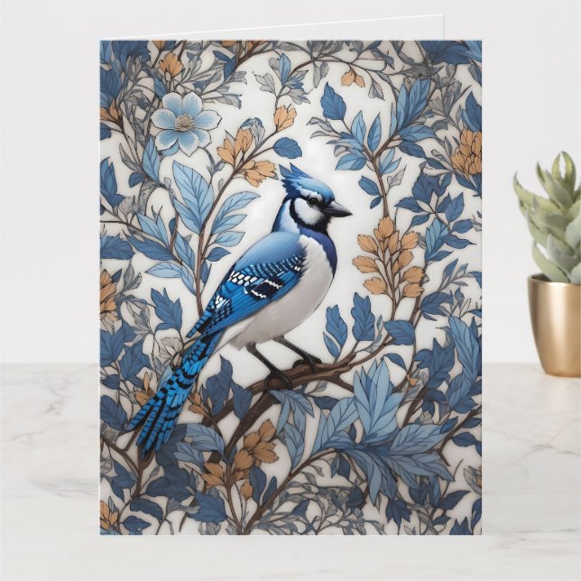 Elegant Blue Jay William Morris Inspired Card (Small Plant)