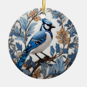 Elegant Blue Jay William Morris Inspired Ceramic Ornament