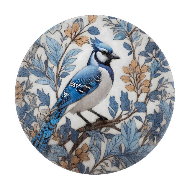 Elegant Blue Jay William Morris Inspired Cutting Board (Front)
