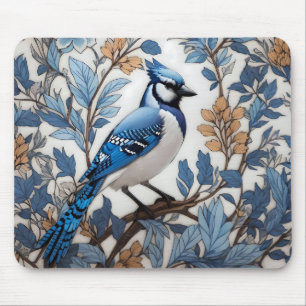 Elegant Blue Jay William Morris Inspired Mouse Pad
