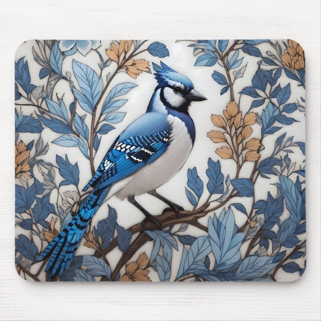 Elegant Blue Jay William Morris Inspired Mouse Pad (Front)