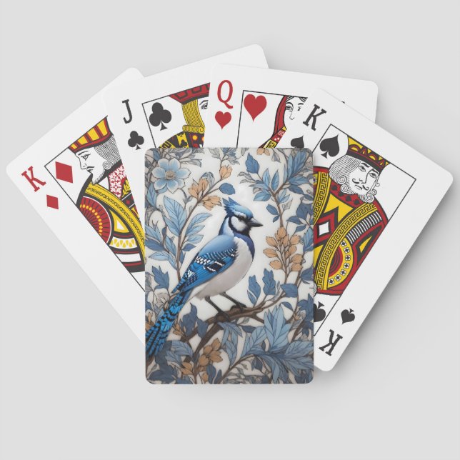 Elegant Blue Jay William Morris Inspired Playing Cards (Back)