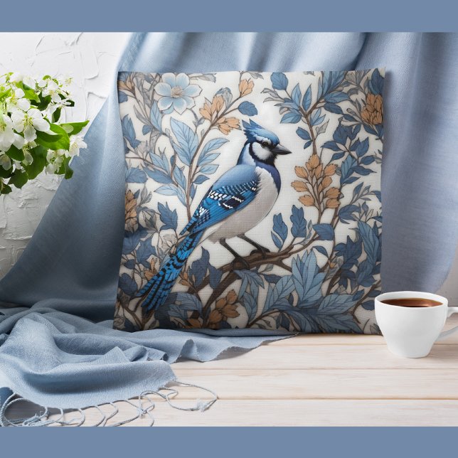 Elegant Blue Jay William Morris Inspired Throw Pillow (Creator Uploaded)