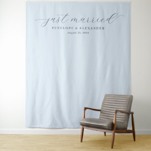 Elegant Blue Just Married Banner Tapestry