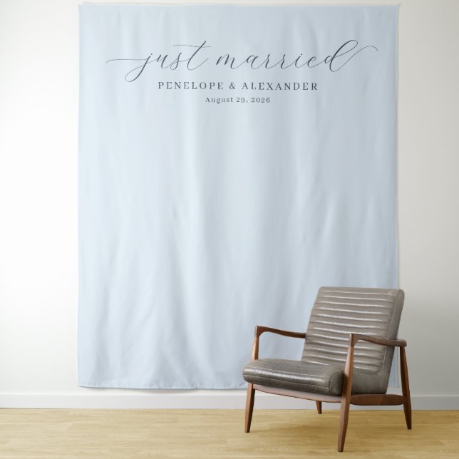 Elegant Blue Just Married Banner Tapestry (In Situ)