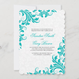 Elegant Blue Lace White Damasks Wedding Invitation