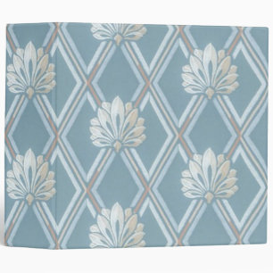 Elegant Blue Lattice Ivory Feather Fans Pattern Binder