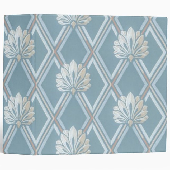Elegant Blue Lattice Ivory Feather Fans Pattern Binder (Front/Spine)