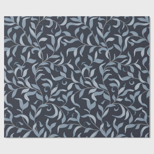 Elegant Blue Leaf William Morris Inspired Wrapping Paper (Flat)