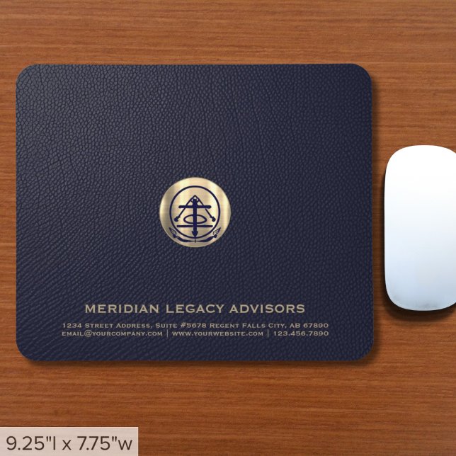 Elegant Blue Leather Print Luxury Gold Logo Mouse Pad (Creator Uploaded)