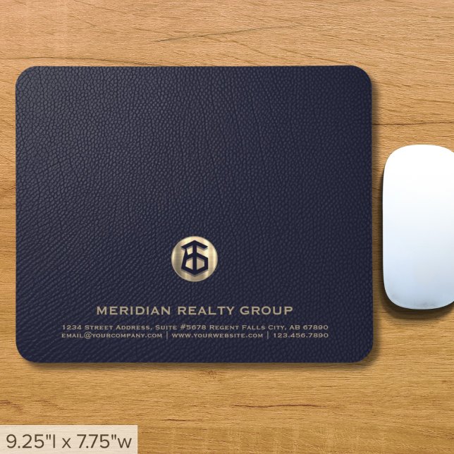 Elegant Blue Leather Print Real Estate Logo Mouse Pad (Creator Uploaded)