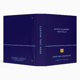 Elegant Blue Leather Professional LOGO Portfolio 3 Binder