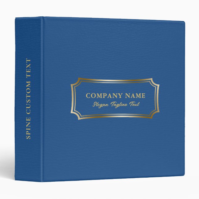 Elegant Blue Leather Texture Gold Text Frame Binder (Front/Spine)