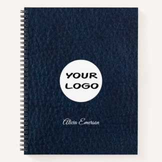 Elegant Blue Leather Your Logo Notebook