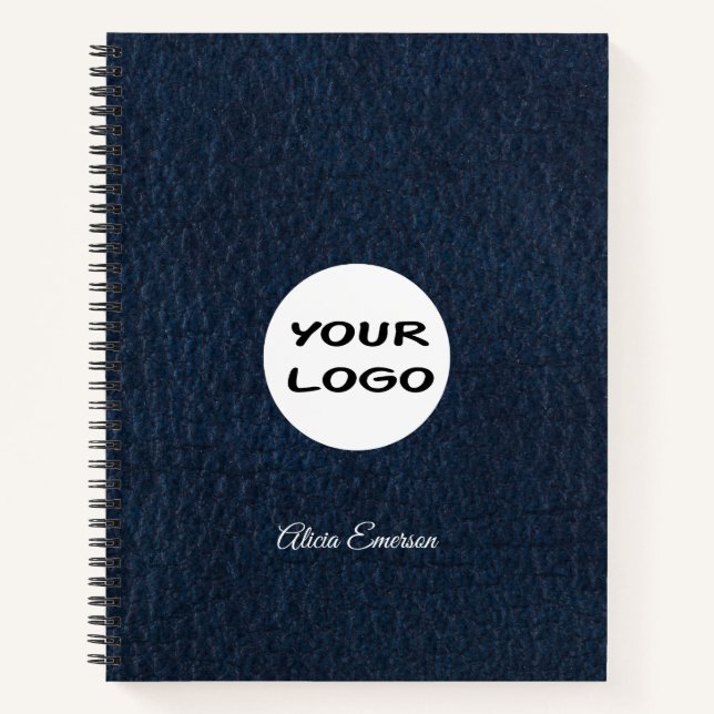 Elegant Blue Leather Your Logo Notebook (Front)