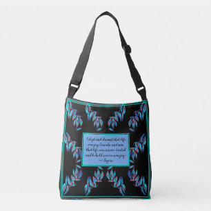 Elegant blue leaves on black and a Quote Crossbody Bag