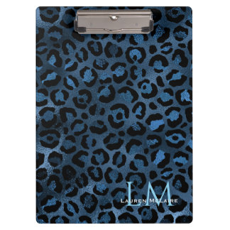 Elegant Blue Leopard Personalized Clipboard