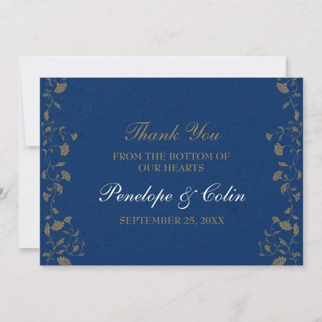 Elegant Blue Library Book Cover Wedding Thank You Card (Front)