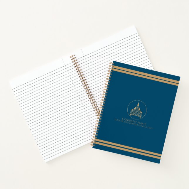 Elegant Blue, Light Brown Chic Real Estate Agent Notebook (Inside)