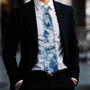 Elegant Blue Light Reflection Monogram Tie